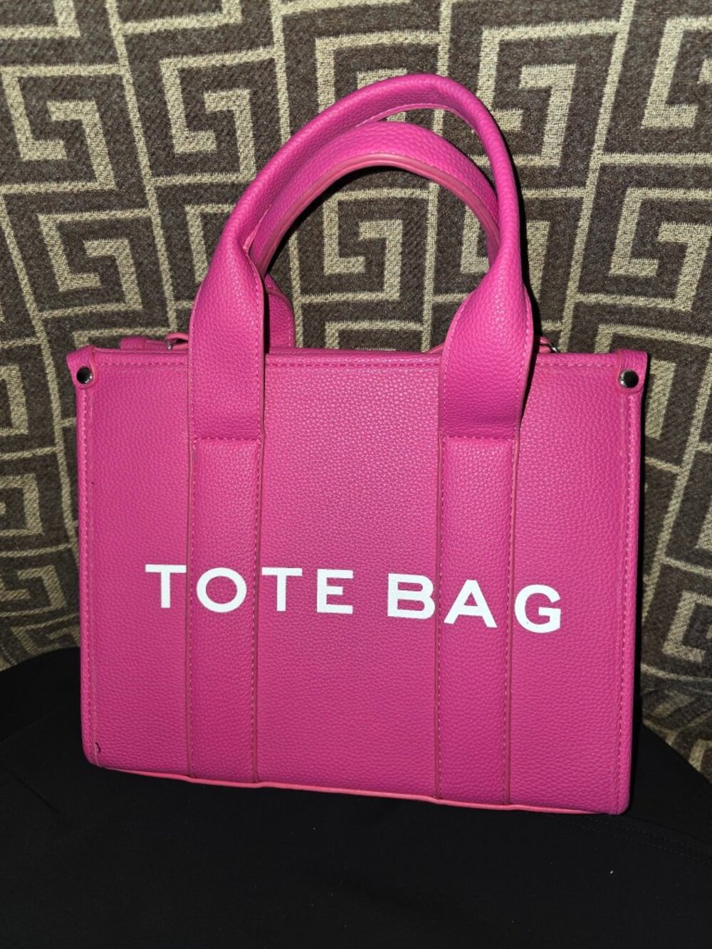 Pink Pebbled Tote Bag with TOTE BAG Letter Print
